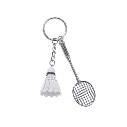 Mini Badminton Racquet and Shuttlecock Keychain [White]